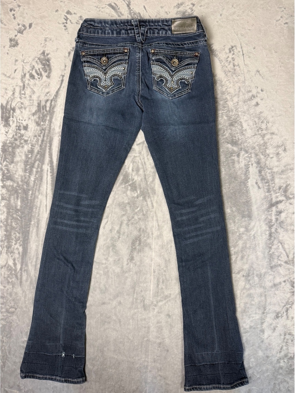 Hydraulic Women’s Bootcut Jeans Size 1/2 Dark Wash Embellished Flap Pocket Y2K
